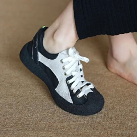 羊皮版~户外超软暴走运动休闲鞋女复古风厚底舒适小众丑萌德训鞋