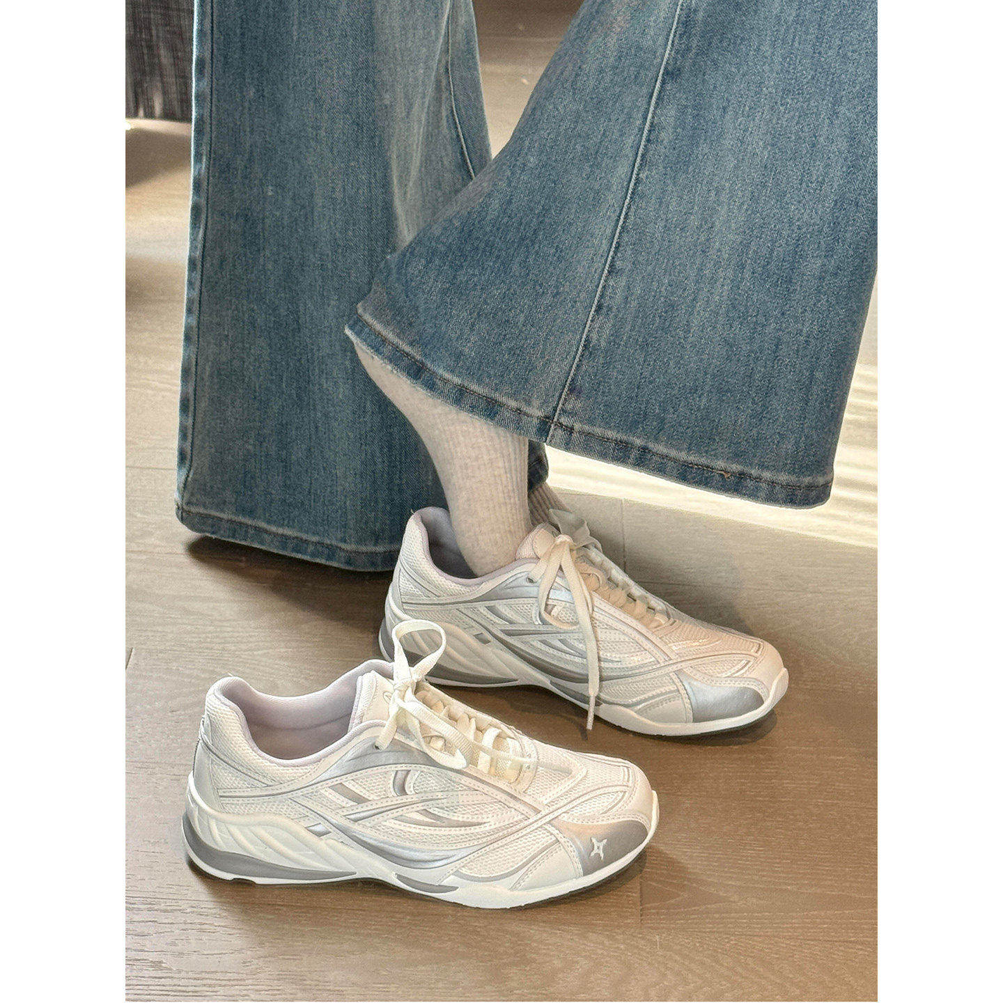 厚底芭蕾风德训鞋女2026新款春夏阿甘鞋网面透气小白鞋休闲运动鞋主图