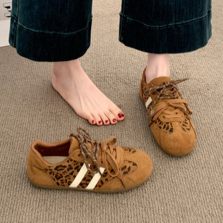 豹纹德训鞋女款2026新款春季百搭平底阿甘鞋运动休闲赛车鞋子女鞋