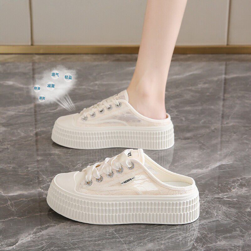 包头半拖鞋女夏季外穿2026新款渔夫鞋配裙子凉托网面透气帆布板鞋主图