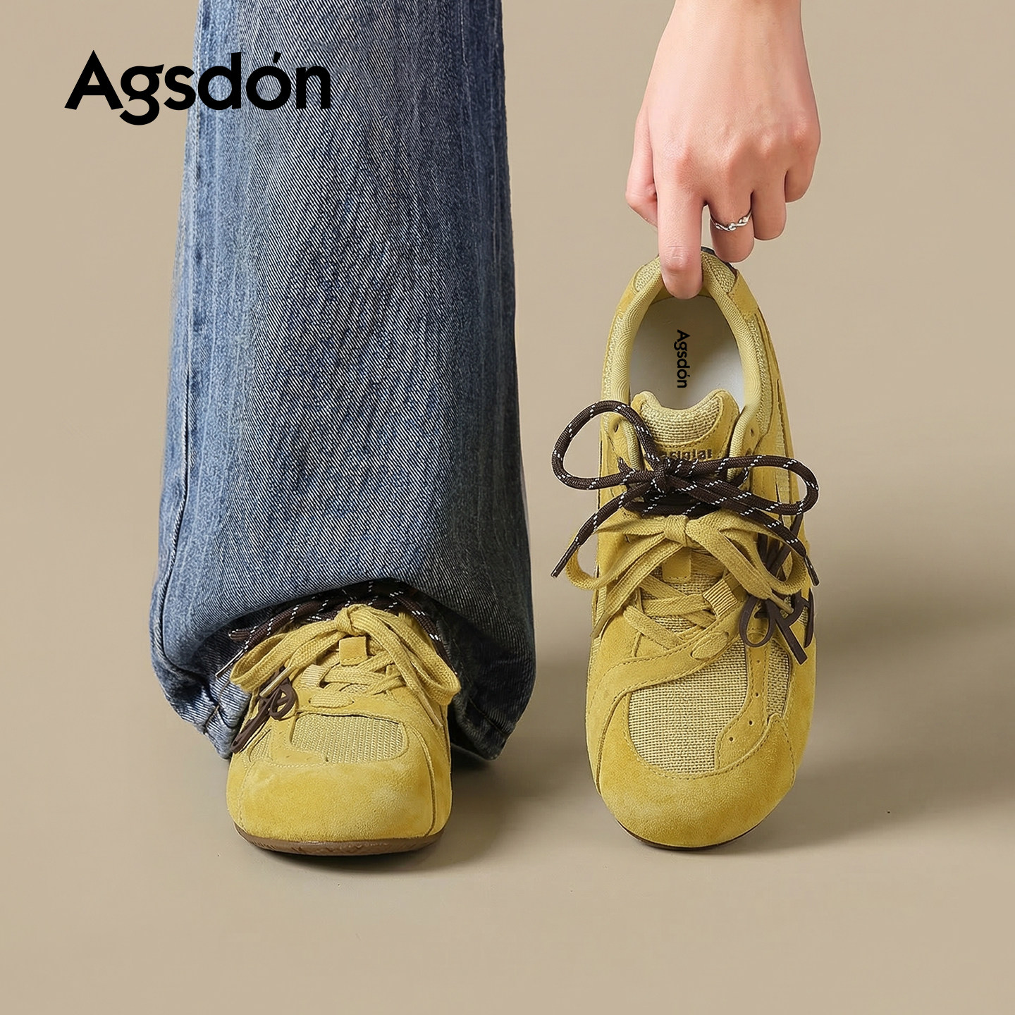 奥古狮登内增高德训鞋女款2026新款春季黄色阿甘鞋轻便休闲运动鞋主图