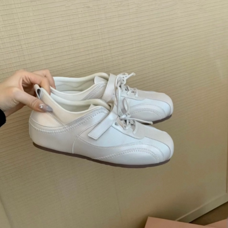 羊皮~5cm内增高芭蕾德训鞋女春夏新款绸缎魔术贴赛车鞋运动休闲鞋