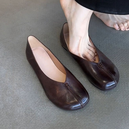 羊皮版~休闲简约百搭不累脚外穿小皮鞋女一脚蹬舒适软底平底单鞋