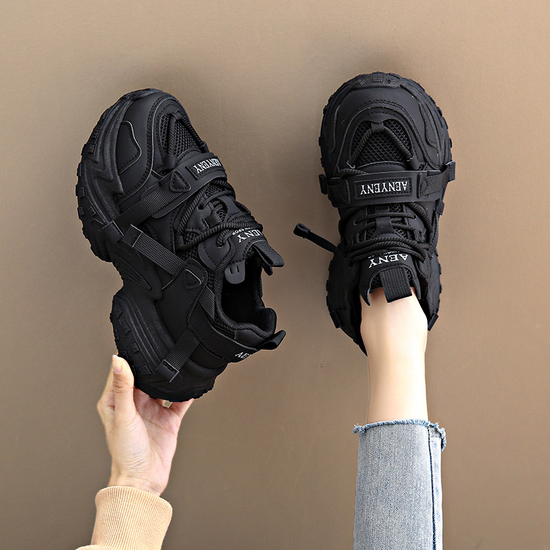 软底运动鞋女春季2026新款爆款内增高女鞋网面透气黑色厚底老爹鞋主图