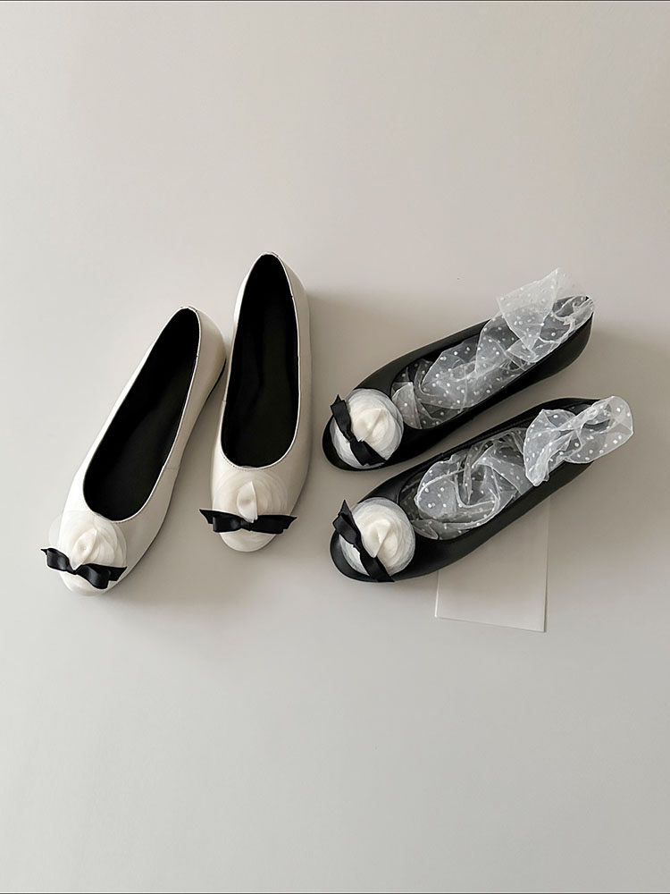 羊皮版~法式真皮蝴蝶结包鞋女一脚蹬花朵圆头浅口温柔通勤平底鞋主图