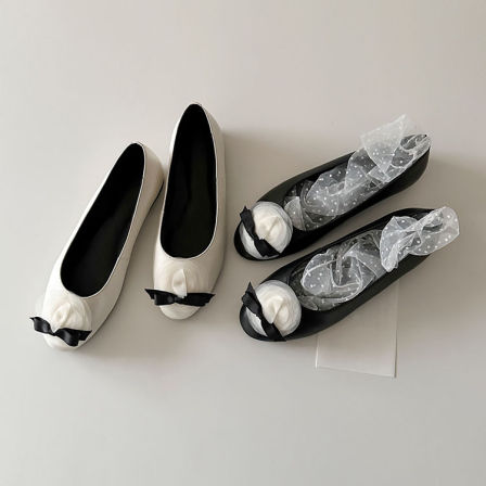 羊皮版~法式真皮蝴蝶结包鞋女一脚蹬花朵圆头浅口温柔通勤平底鞋