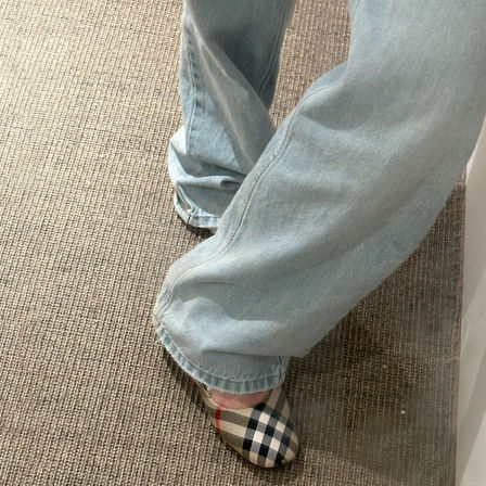 羊皮版~法式格纹方头平底鞋女一脚蹬浅口小单鞋百搭气质芭蕾舞鞋