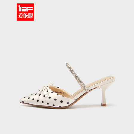 IEF/爱依服穆勒拖2026夏季新款名媛风尖头蝴蝶结波点细跟凉拖鞋