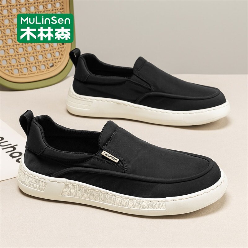 木林森男鞋2026新款夏季透气薄款一脚蹬老北京帆布鞋软底休闲板鞋主图