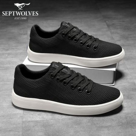 七匹狼宽楦男鞋夏季透气黑色开车布鞋冰丝网面软底男士休闲板鞋