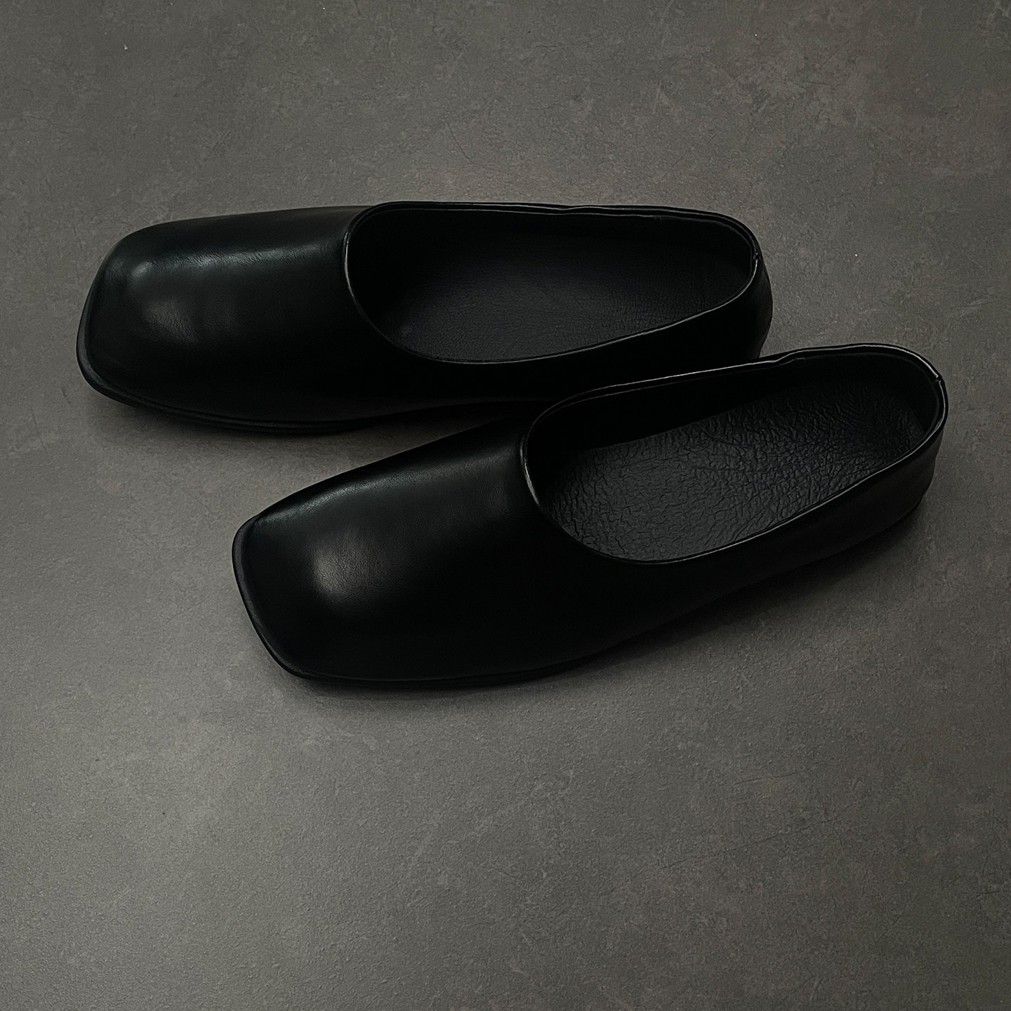 斜方头懒人黑色极简乐福鞋老钱风平底奶奶鞋商务通勤皮鞋男僧侣鞋主图