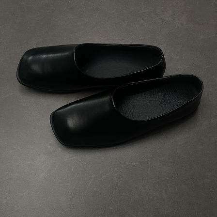 斜方头懒人黑色极简乐福鞋老钱风平底奶奶鞋商务通勤皮鞋男僧侣鞋