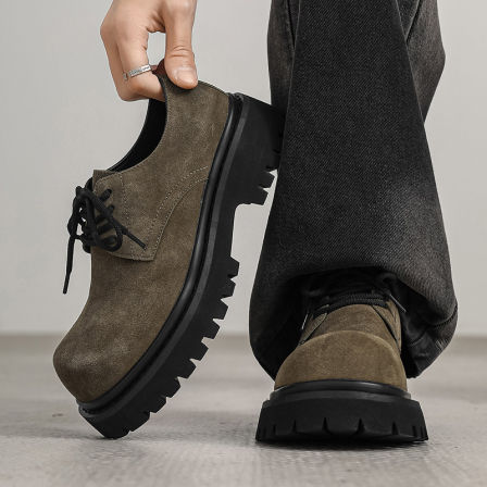 鞋子男款2026新款透气复古工装鞋大头厚底德比鞋翻毛皮低帮马丁靴