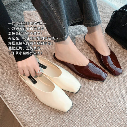 美洋MEIYANG 勃艮第方头半拖鞋 优雅低跟简约基础百搭包头拖-周一