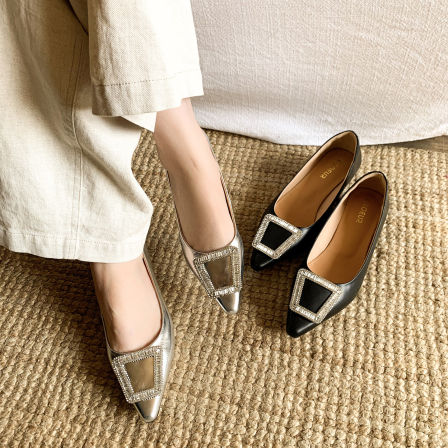 K姐 口碑经典钻扣单鞋 头层牛皮羊皮鞋垫气质百搭水钻扣鞋子女