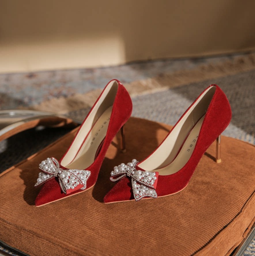 3.22小榴莲【跑单限购】跟8cm蝴蝶结丝绒高跟鞋817-9 H809主图