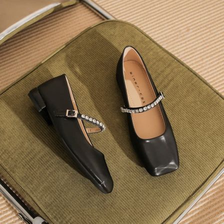 3.24小榴莲【跑单限购】跟高2cm法式温柔方钻单鞋2302 H809