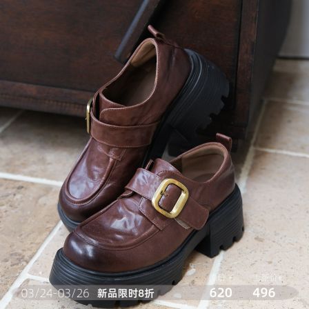 远家手抓胎牛皮厚底乐福鞋 内里羊皮复古皮鞋 春夏W-1013