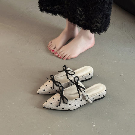 精致气质波点蝴蝶结镂空包头拖女2026夏季新厚底防滑一脚蹬半拖鞋