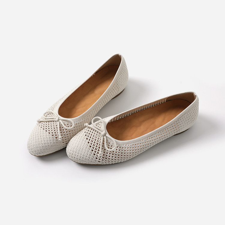 ED09016 茉莉雅集 法式优雅蝴蝶结圆头透气飞织柔软平底单鞋女鞋主图