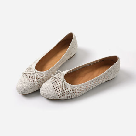 ED09016 茉莉雅集 法式优雅蝴蝶结圆头透气飞织柔软平底单鞋女鞋