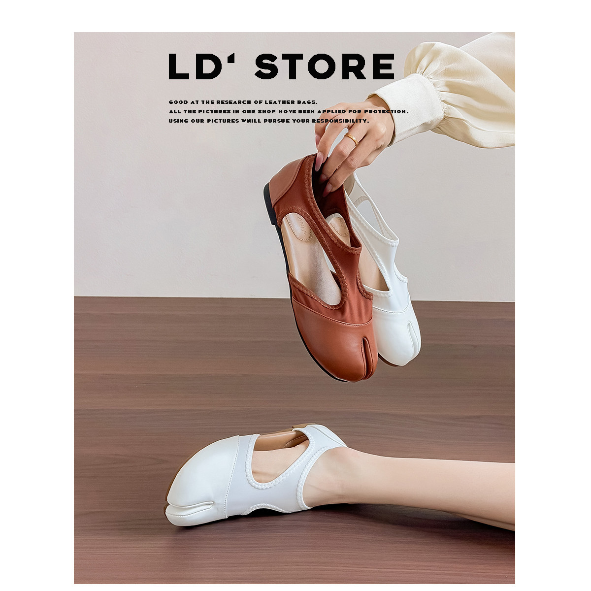 真皮~小众复古分趾芭蕾舞单鞋女春新款中空凉鞋通勤气质玛丽珍鞋主图