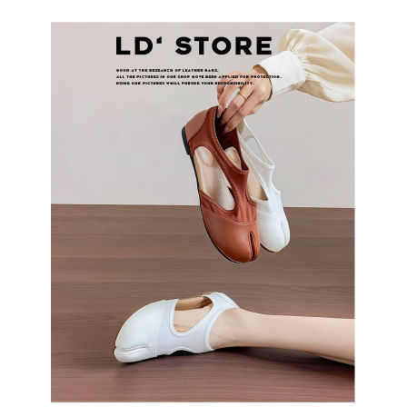 真皮~小众复古分趾芭蕾舞单鞋女春新款中空凉鞋通勤气质玛丽珍鞋
