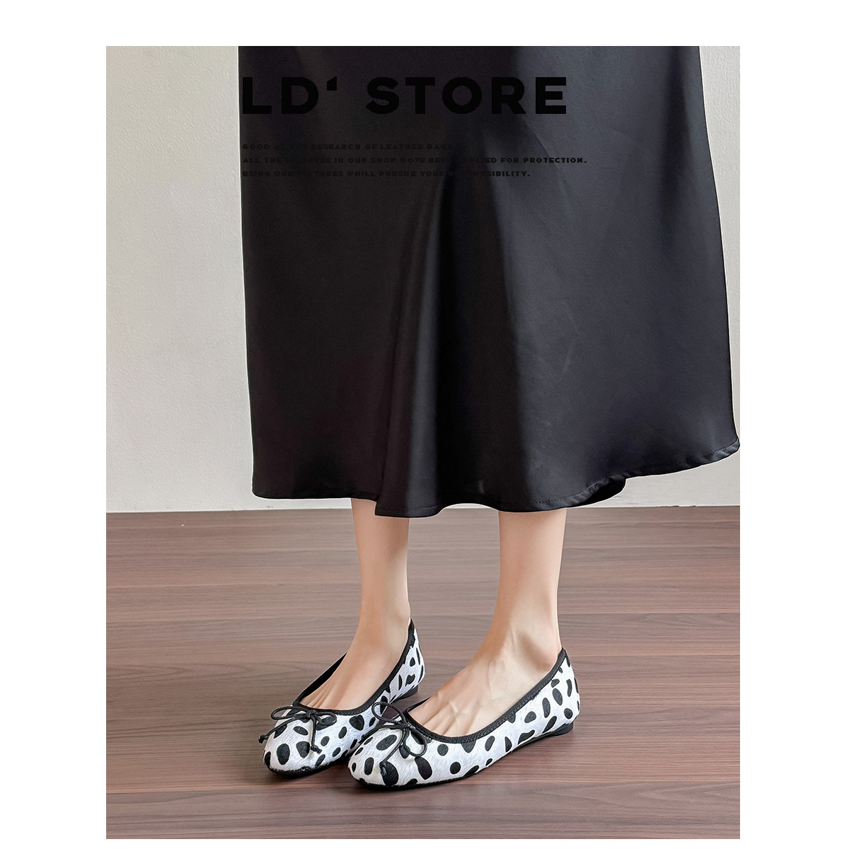 真皮~内增高波点单鞋女2026新款一脚蹬平底芭蕾鞋蝴蝶结玛丽珍鞋主图