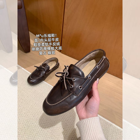 大叮自制M*u乐福鞋!手工擦色做旧头层牛皮系带小皮鞋老钱复古单鞋