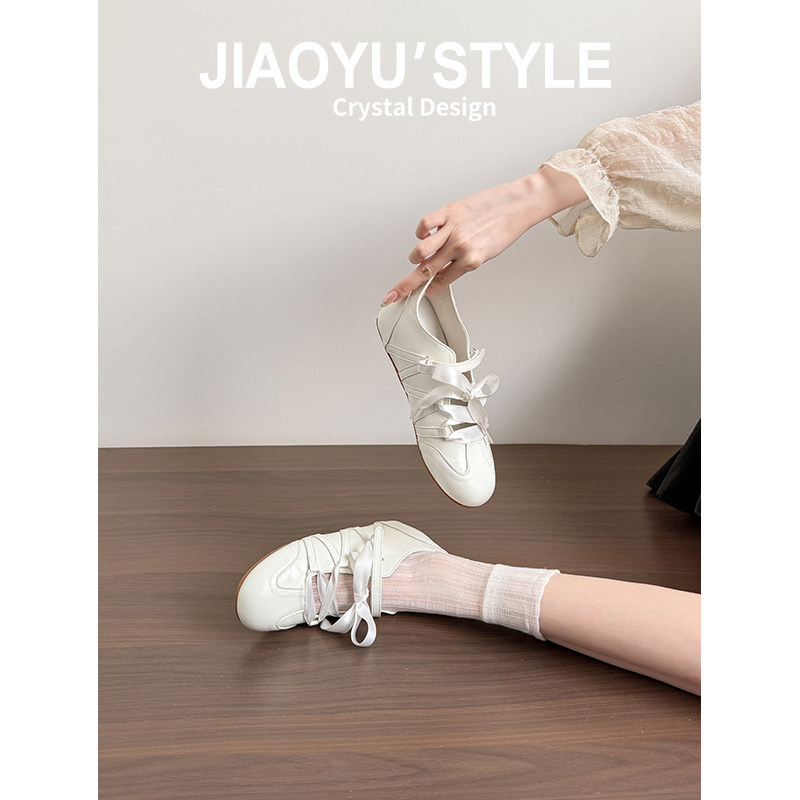 真皮~骄屿学院风蝴蝶结芭蕾德训鞋2026新款内增高运动玛丽珍凉鞋主图