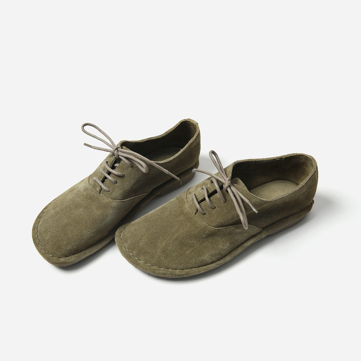 *ED09003 茉莉雅集 L0EW*E复古休闲舒适高丝光牛猄圆头系带单鞋女主图