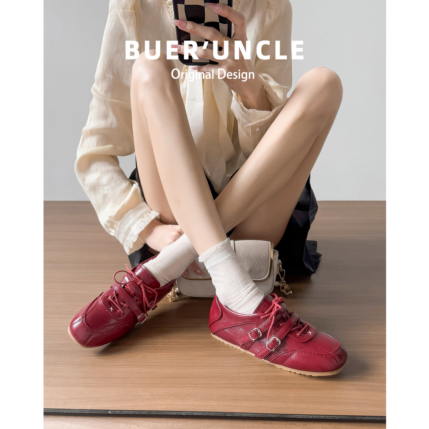 真皮~内增高芭蕾德训鞋女2026款方头系带运动鞋玛丽珍阿甘休闲鞋主图