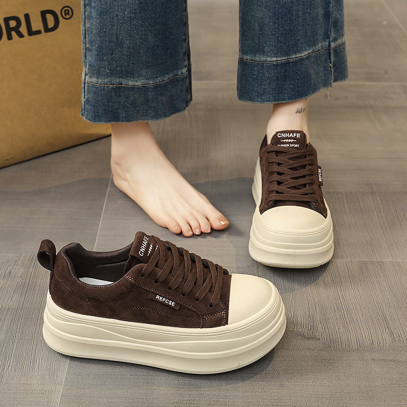 时尚配阔腿裤厚底板鞋女鞋2026新款春夏小个子增高百搭运动休闲鞋主图