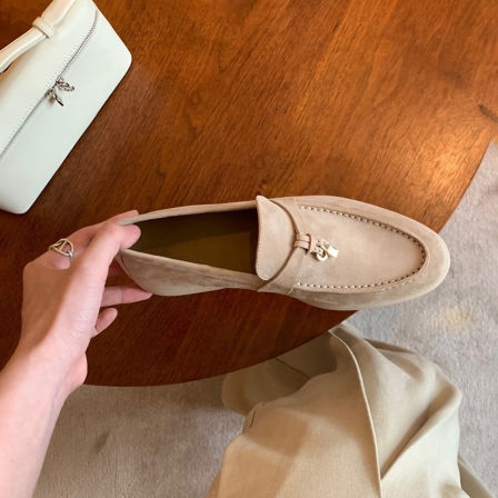 羊皮版～流苏锁扣羊猄乐福鞋女2026新款懒人一脚蹬软底豆豆鞋单鞋