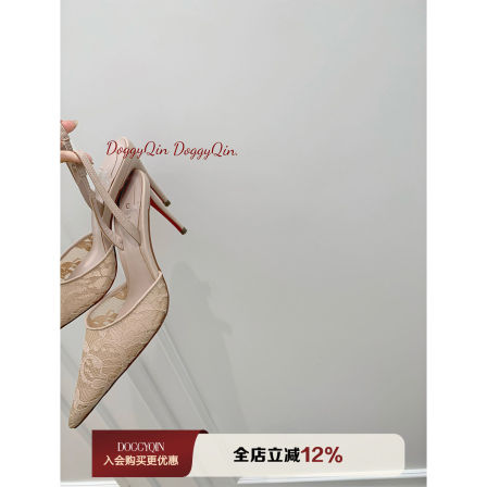 DoggyQin 马德莲的蕾丝鞋/轻透裸色蕾丝纱网高跟鞋女夏季尖头鞋
