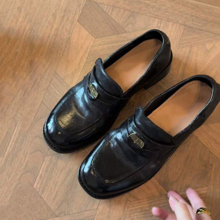 羊皮版~老钱风复古金币小众乐福鞋女懒人一脚蹬高级感气质小皮鞋