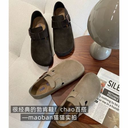 猫猫自制！定制三个月~！勃肯鞋皮托软木全包头层牛皮平底大头鞋