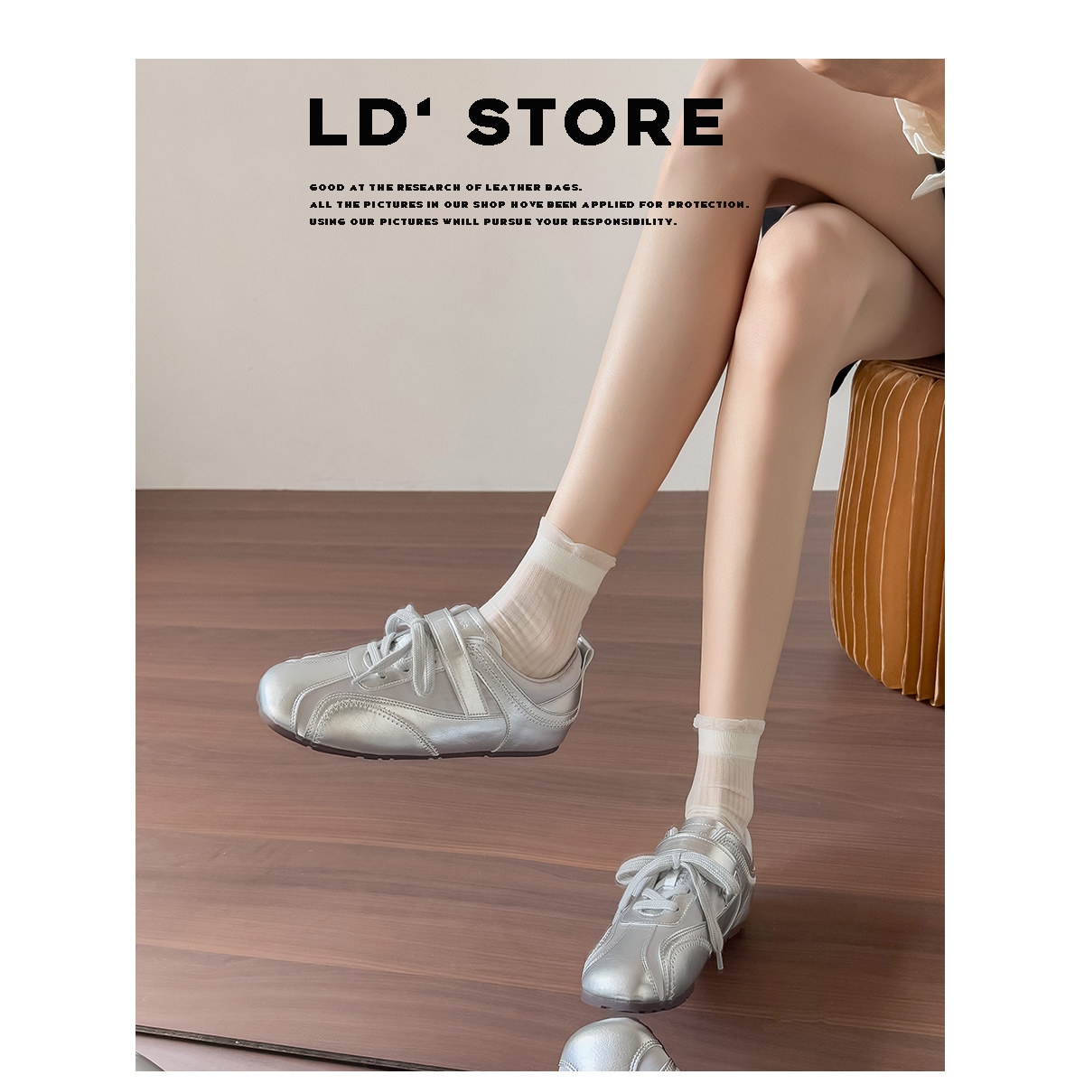 真皮~内增高厚底银色德训鞋女2026新款休闲运动阿甘鞋芭蕾赛车鞋主图