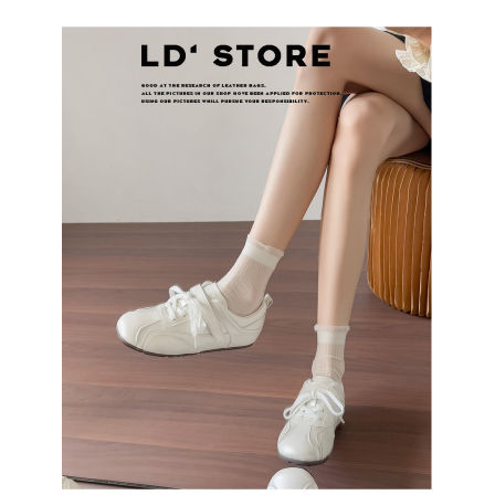 5cm内增高~真皮芭蕾德训鞋女2026春休闲运动小白鞋阿甘赛车鞋板鞋