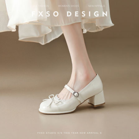 羊皮【方巷大叔】2026春季新款玛丽珍鞋蝴蝶结蕾丝边法式单鞋女款