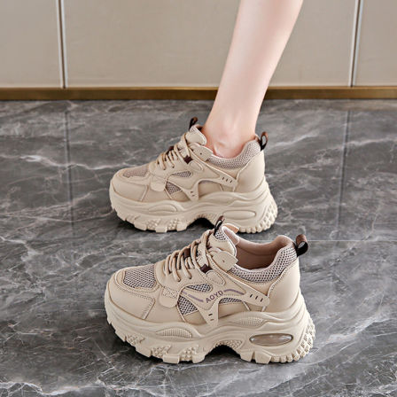 时尚厚底老爹鞋女款2026新款春季百搭透气网面鞋小个子增高运动鞋