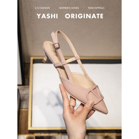 尖头V扣斩男细跟高跟鞋女2026年夏季新款软面不磨脚后空浅口单鞋