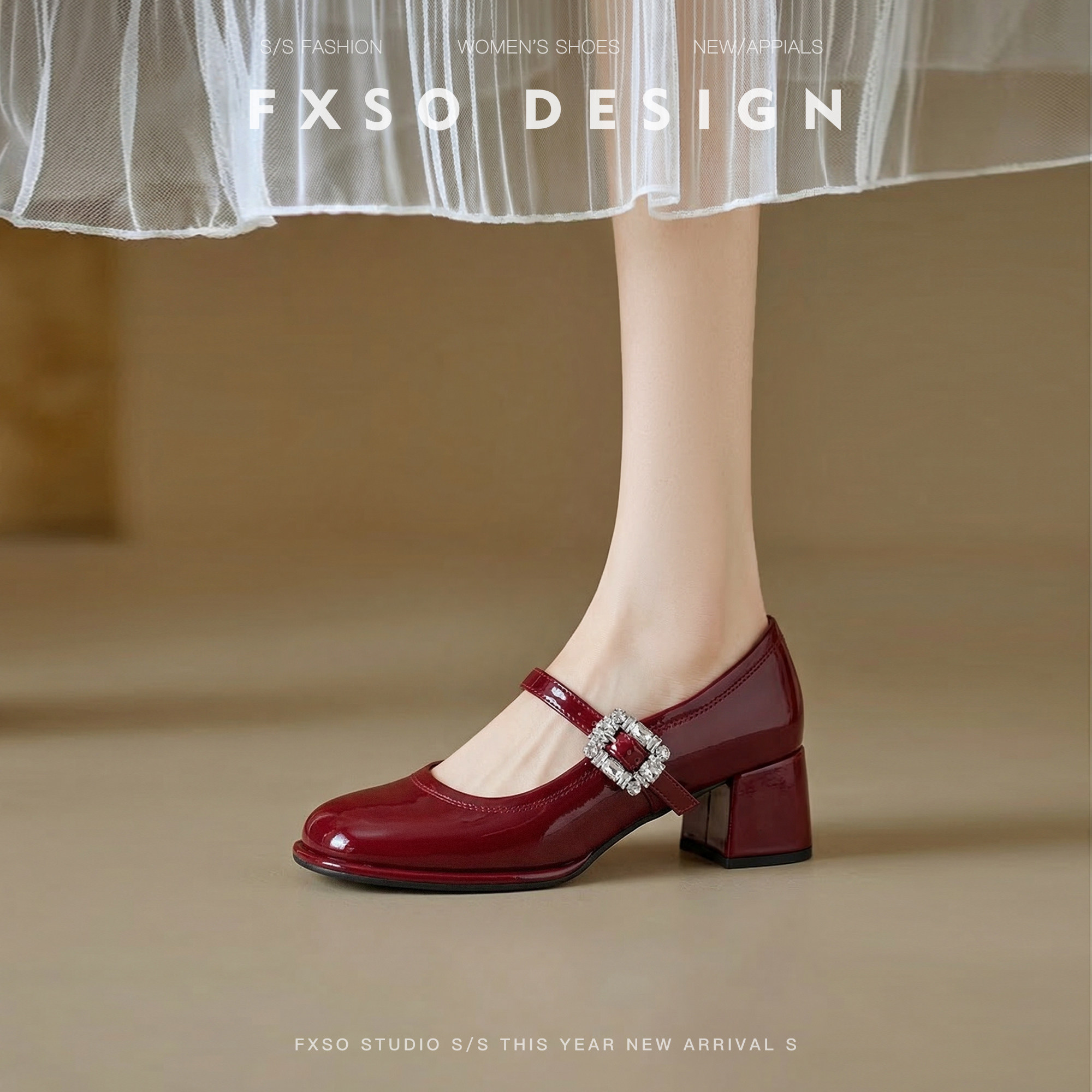 羊皮【方巷大叔】2026春季新款玛丽珍鞋圆头粗跟水钻甜美单鞋女款主图