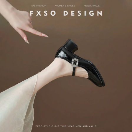 羊皮【方巷大叔】2026春季新款玛丽珍鞋水钻一字扣甜美风单鞋女款