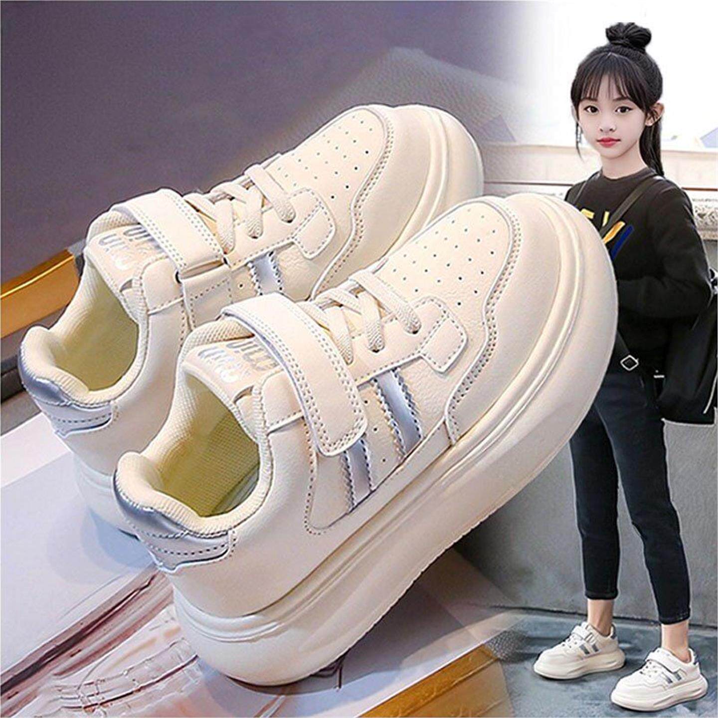 魔术贴女童小白鞋轻便跑步软底女孩学生儿童白色运动面包板鞋大童主图