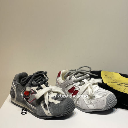 左左家儿童2026春夏新款休闲德训鞋男女学生网面透气魔术贴运动鞋