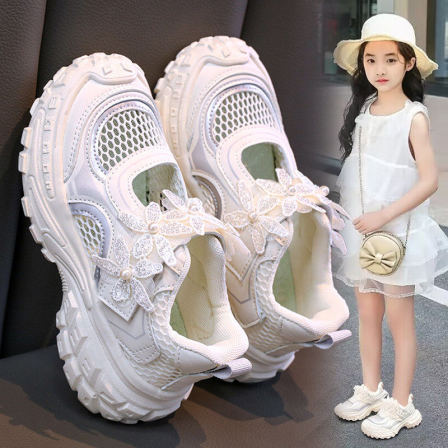 官网C&K女童鞋2026夏季新款儿童单网透气小白鞋女孩防滑运动凉鞋