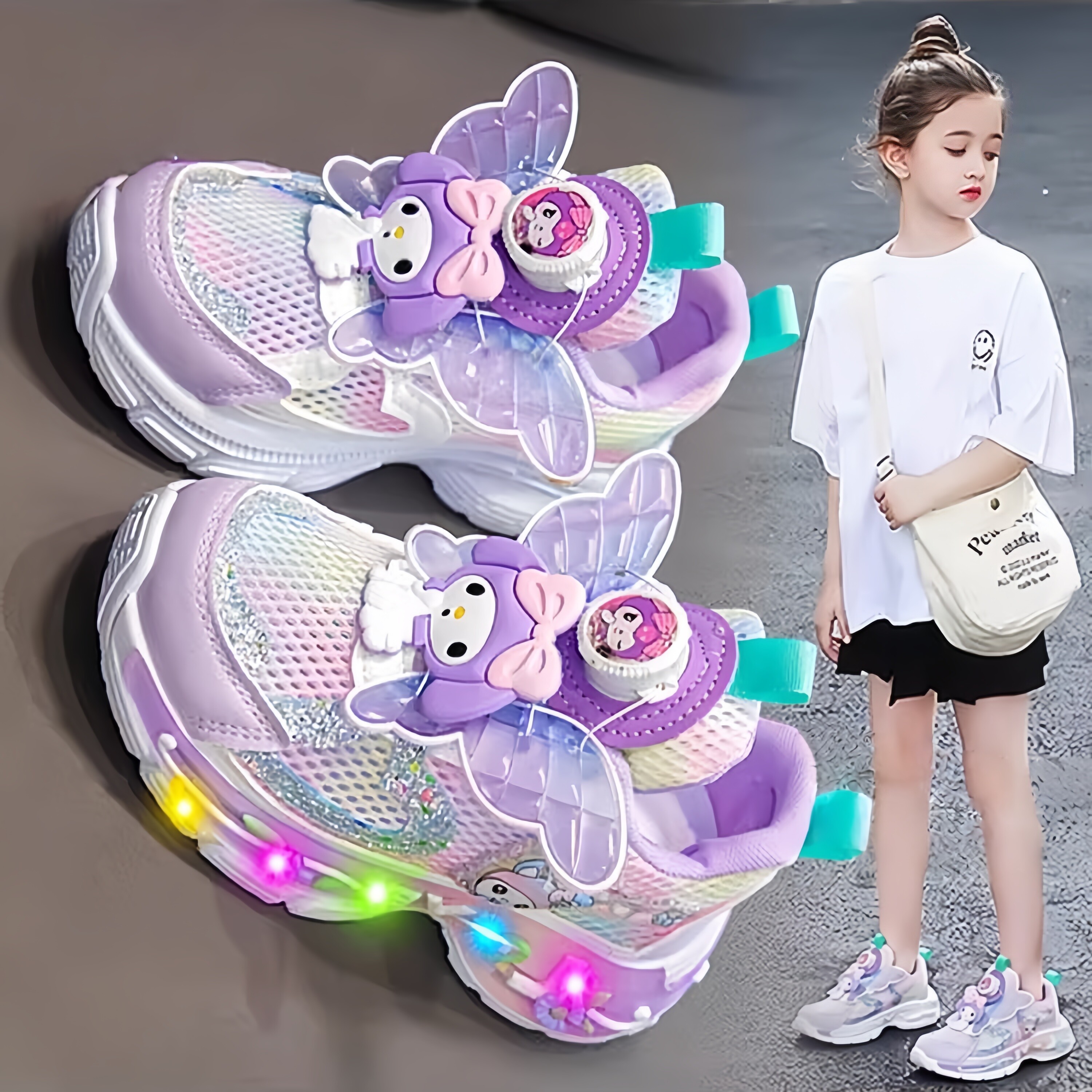 官网C&K女童运动鞋2026春夏季发光儿童老爹鞋亮灯网面透气公主鞋主图