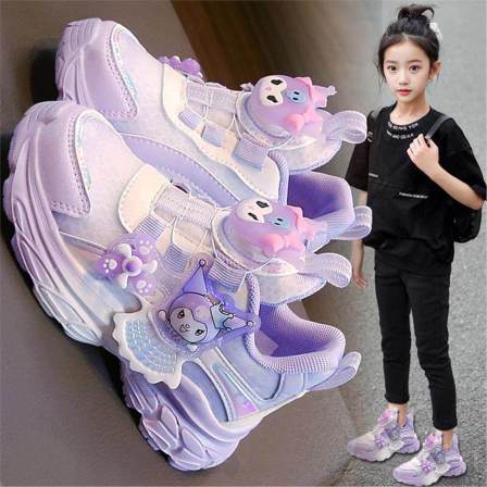 库洛米女童运动鞋2026新款儿童轻便跑步鞋公主大童防滑软底老爹鞋