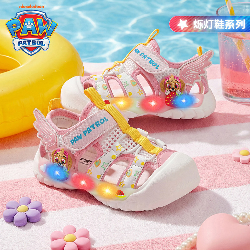 汪汪队学步鞋2026夏季时尚百搭闪灯女童撞色魔术贴凉鞋透气休闲鞋主图
